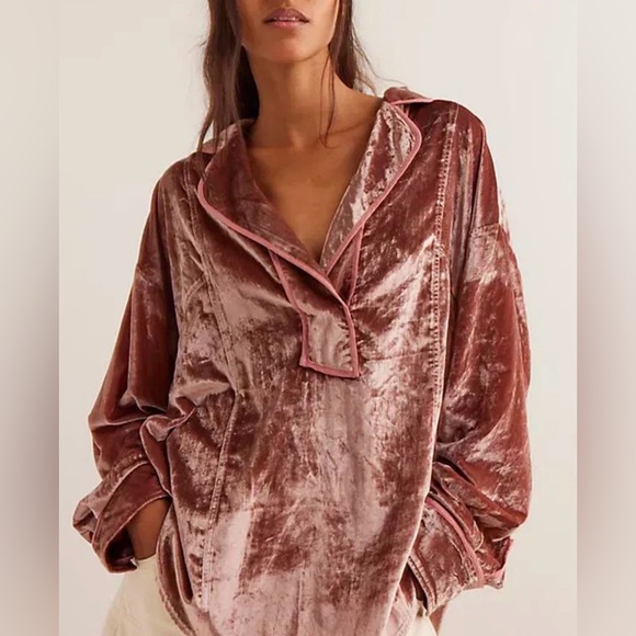 Free People Tops - Free People We The Free Luxy Solid Velvet Shirt Cedar Wood Size XS RARE Sold Out